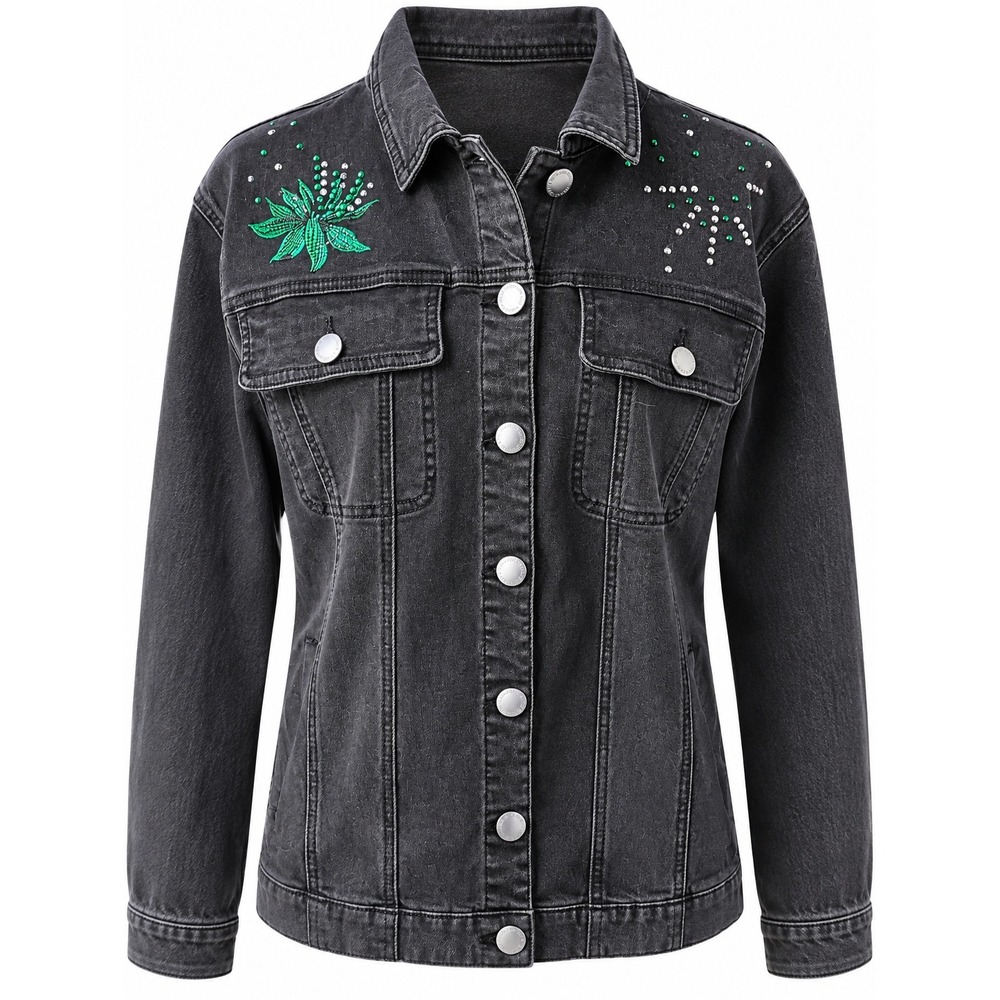 DG2 By Diane Gilman Plus Size Black Embellished Jean Jacket Size 1X